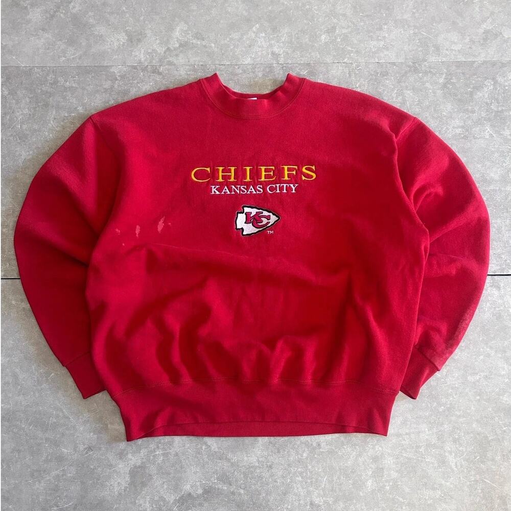 90s Vintage Kansas City Chiefs Embroidered Red Crewneck Size XL